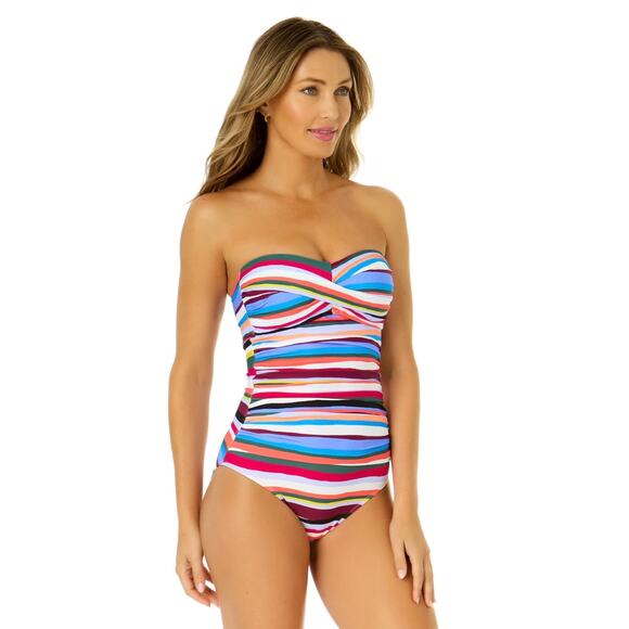 NEW Anne Cole One Piece Swimsuit Size 8 Stripe Halter Bandeau Strapless Swim NWT - Picture 3 of 13
